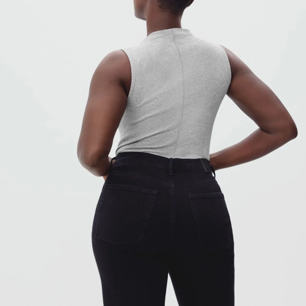 The Pima Micro-Rib Funnel-Neck Tank |  Heathered Grey (4)