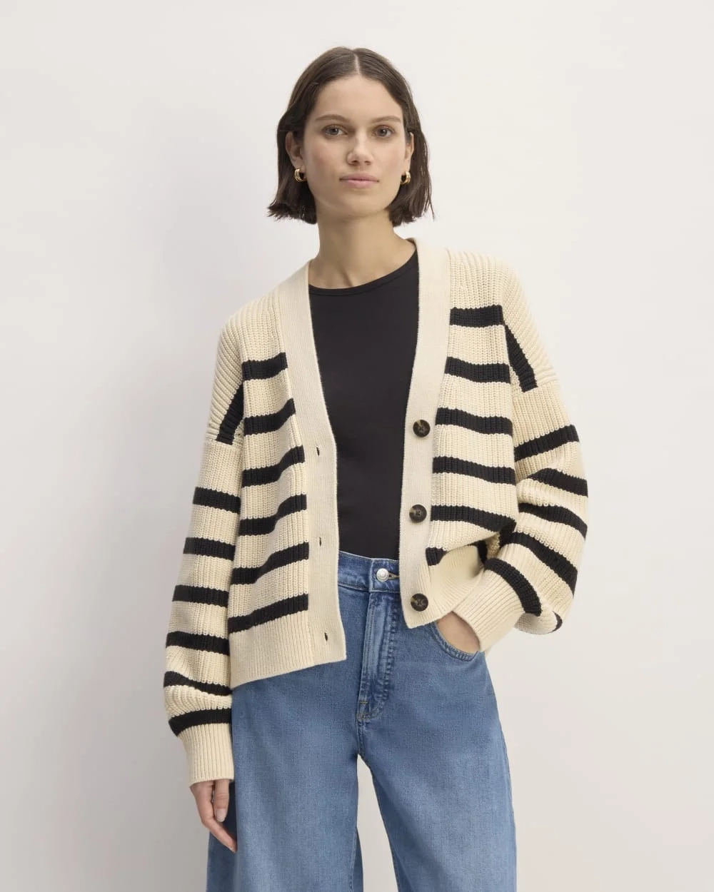 The Boxy Cardigan in Everyday Cotton | Canvas / Black
