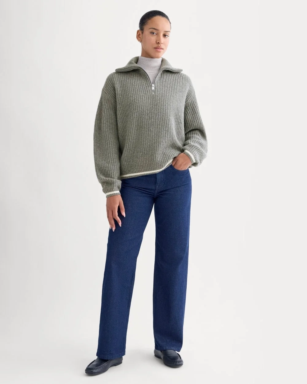 The Half-Zip Sweater in Luxe Merino |  Heathered Grey (3)