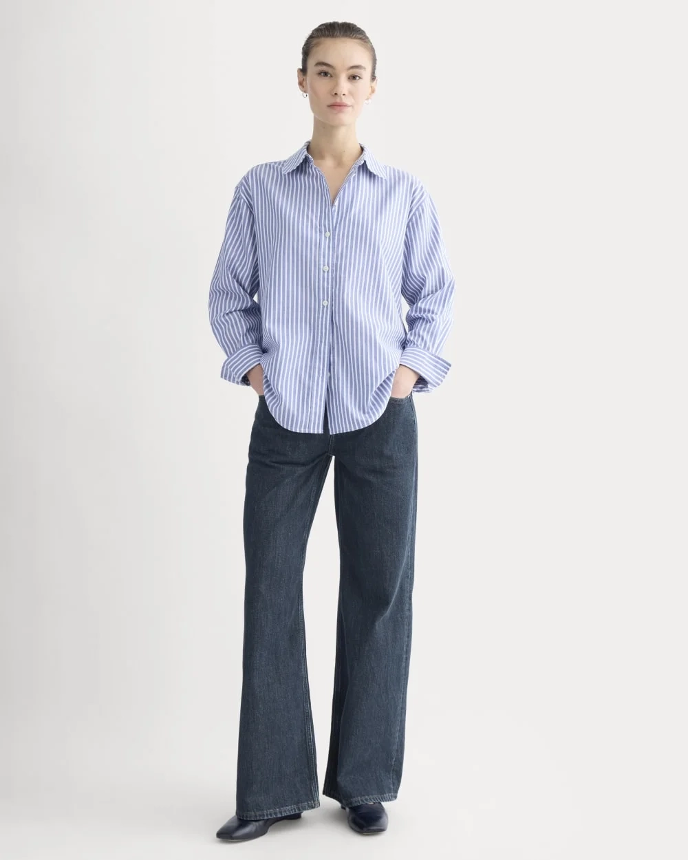 Everyday Shirt in Silky Cotton | Bone / Mazarine Blue (2)