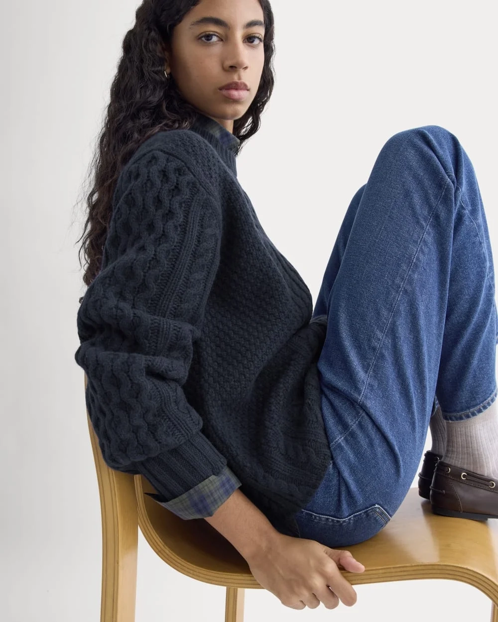 Cable Sweater in Luxe Merino | Navy (7)