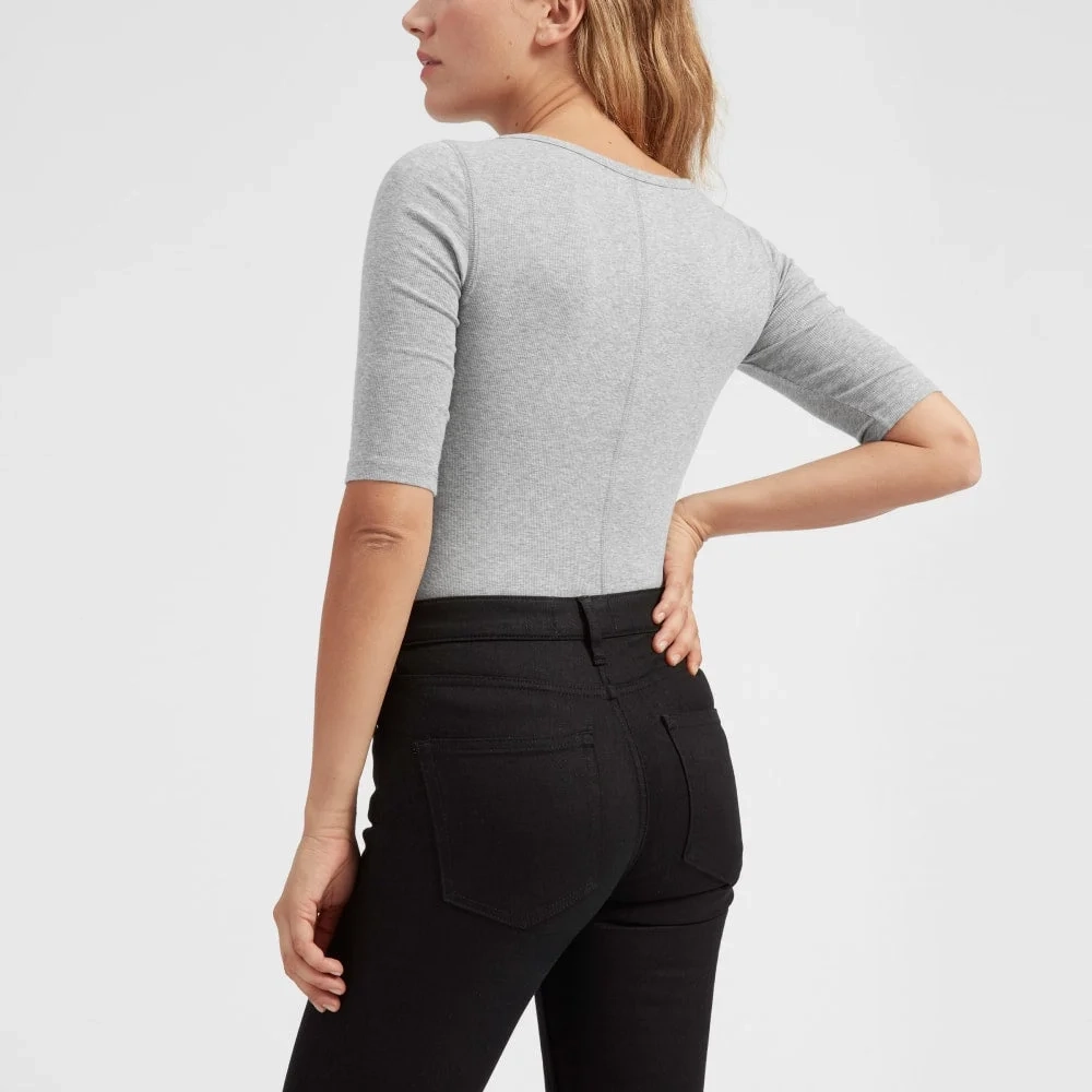 The Luxe Micro-Rib Scoop-Neck Tee |  Heathered Grey (6)