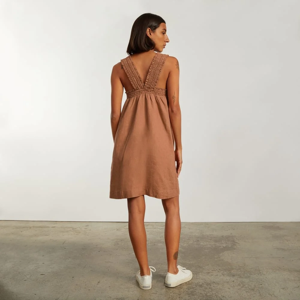 The Smocked Linen Dress | Tawny Brown (5)