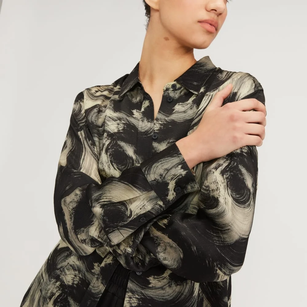 The Satin Relaxed Shirt | Pale Yellow / Black (3)