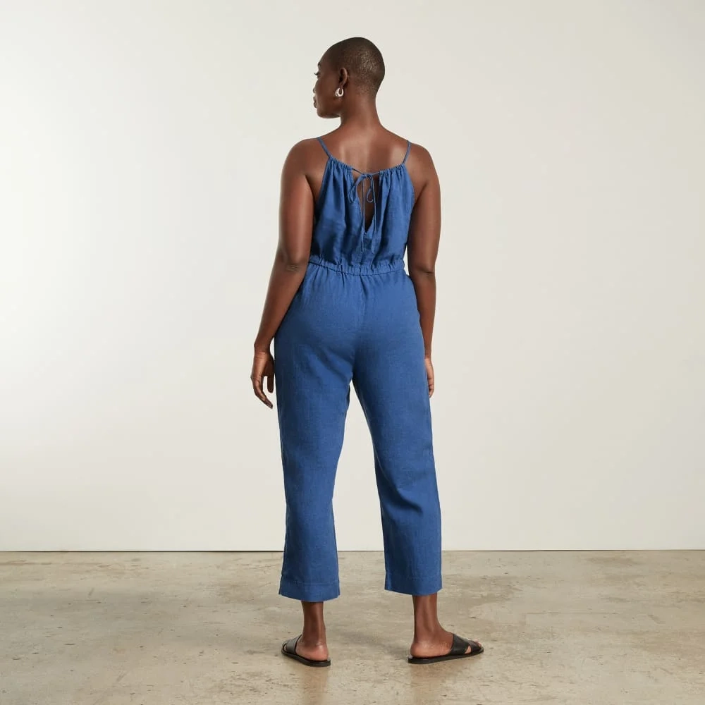 The Linen Shoestring Jumpsuit | Deep Blue (4)