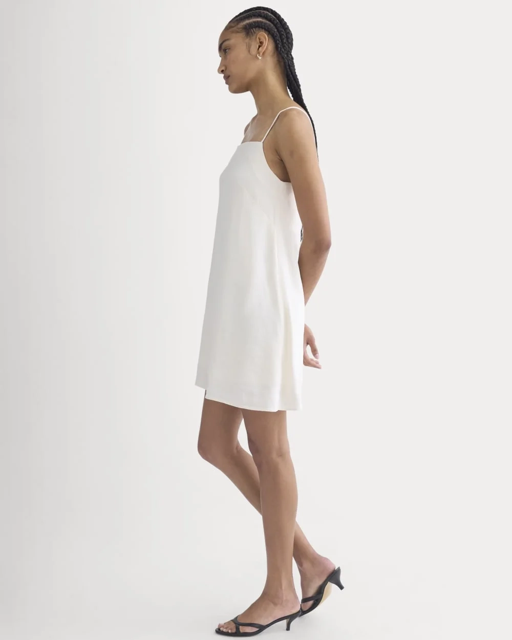 Mini Shift Dress in Stretch Linen | Bone (3)