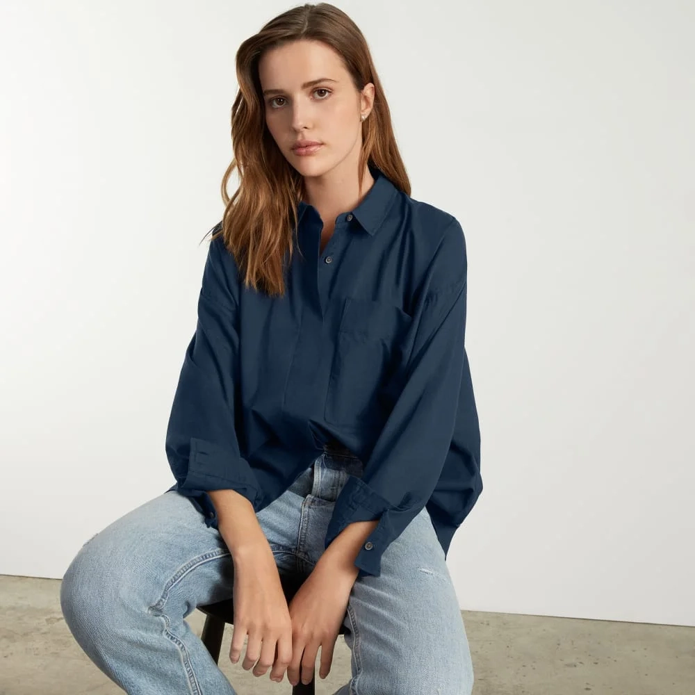 The Oversized Silky Cotton Shirt | Navy (3)