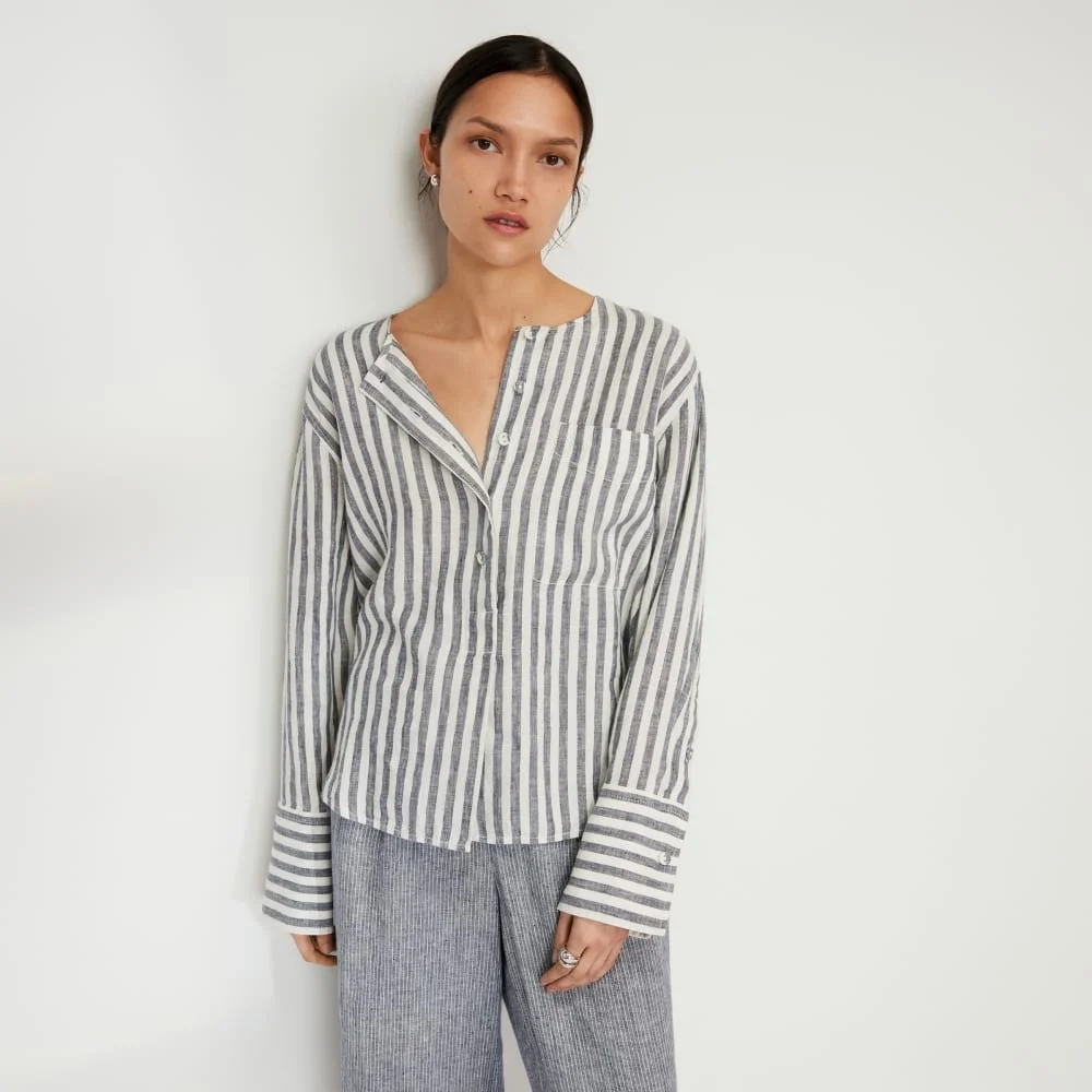 The Linen Popover Shirt | Bone/Navy
