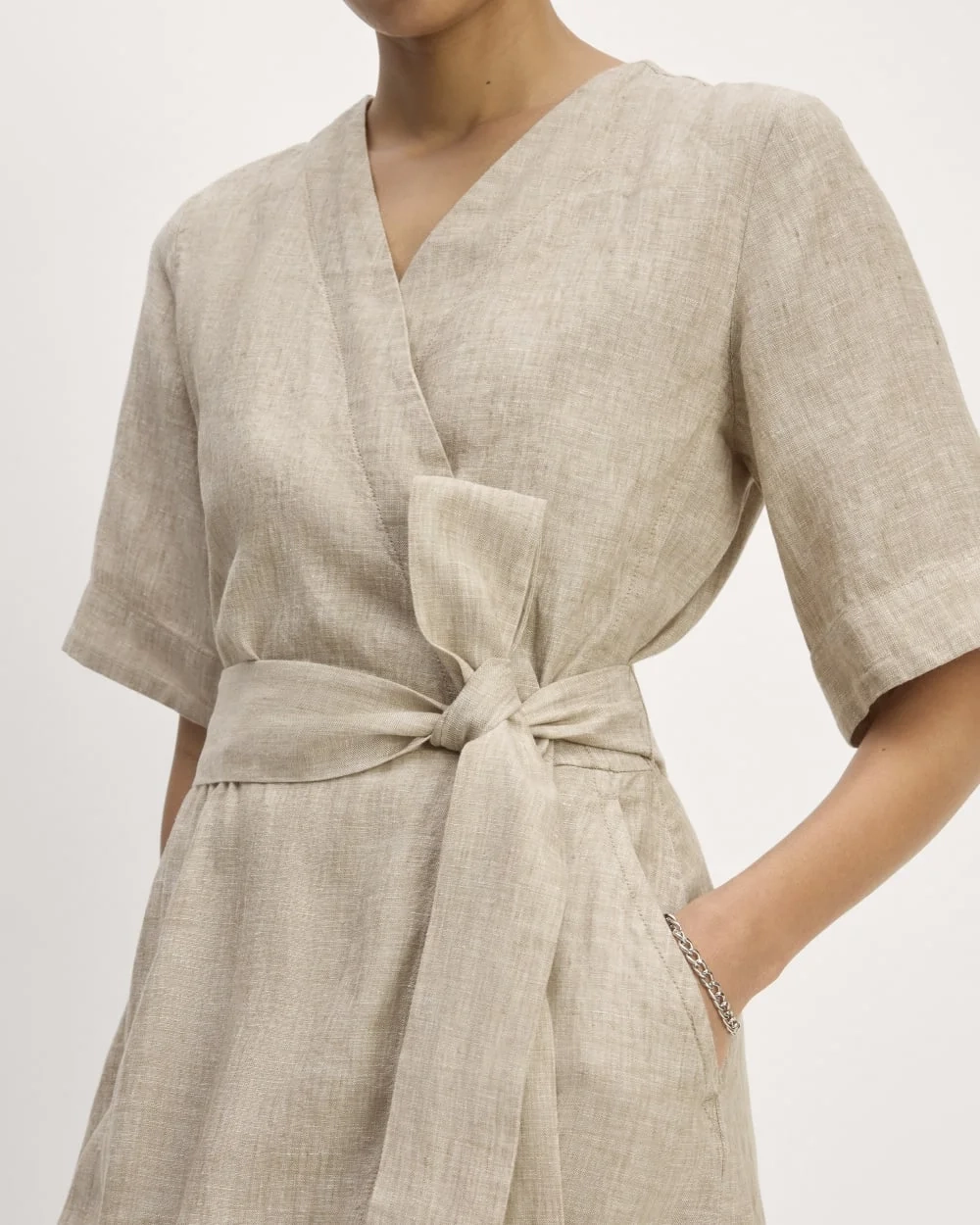 The Wrap Dress in Linen | Cornstalk Chambray (5)