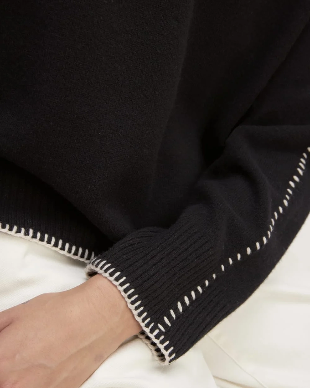 The Good Merino Wool Crewneck Sweater | Black / Buttermilk (2)