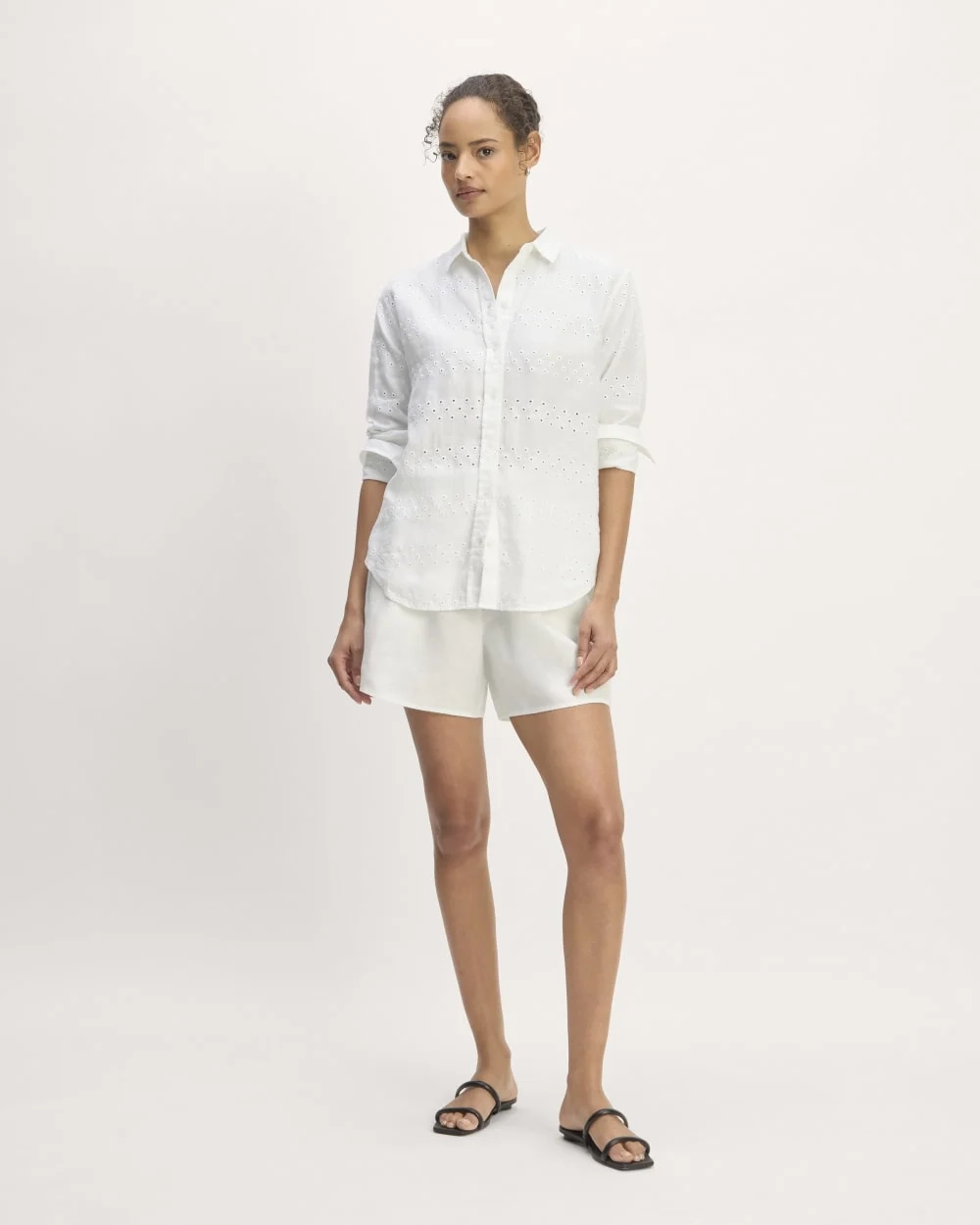 The Linen Eyelet Relaxed Shirt | White Eyelet (3)