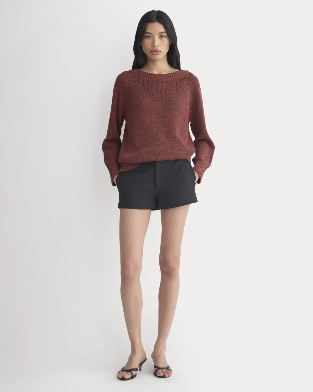Wide-Neck Crew Sweater in Tape Yarn | Henna Red (4)