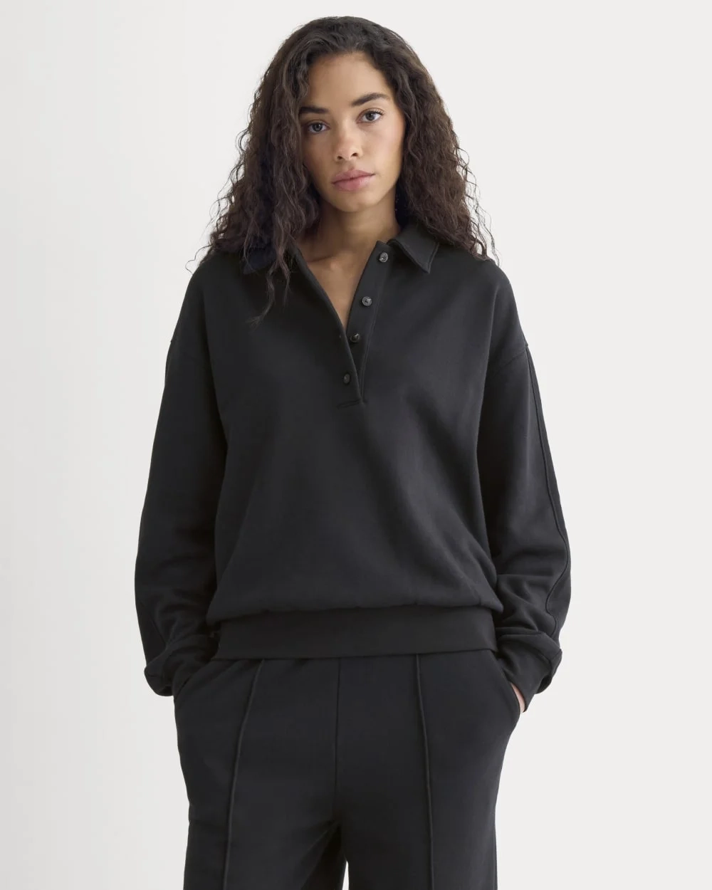 Lightweight Terry Polo Sweatshirt | Black (5)