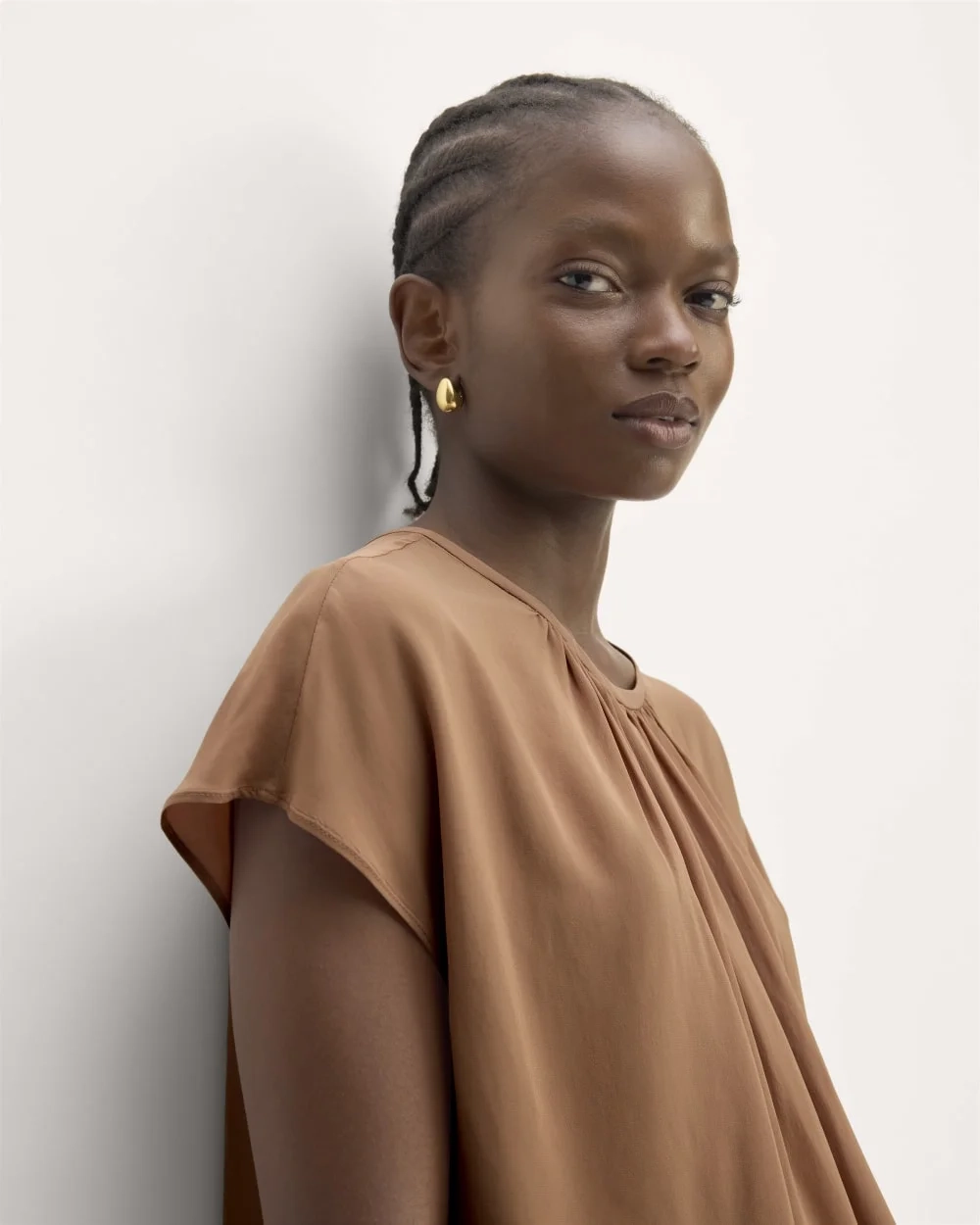 The Gathered Neck Top | Carob Brown