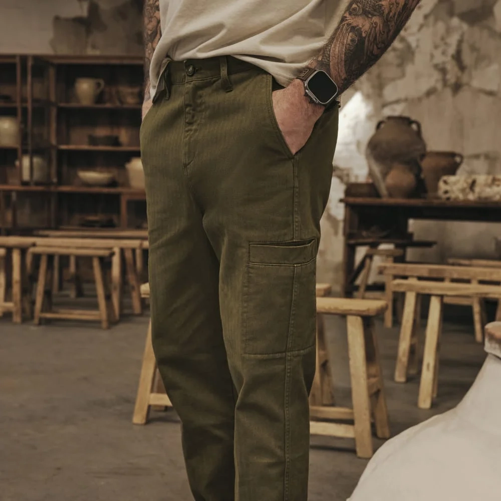 The Organic Cotton Herringbone Refined Cargo | Beech (6)