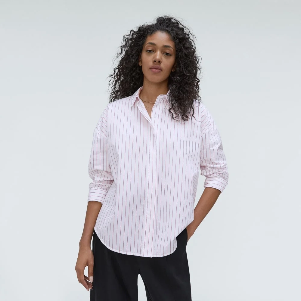 The Oversized Poplin Shirt | Equestrian Red / White (5)