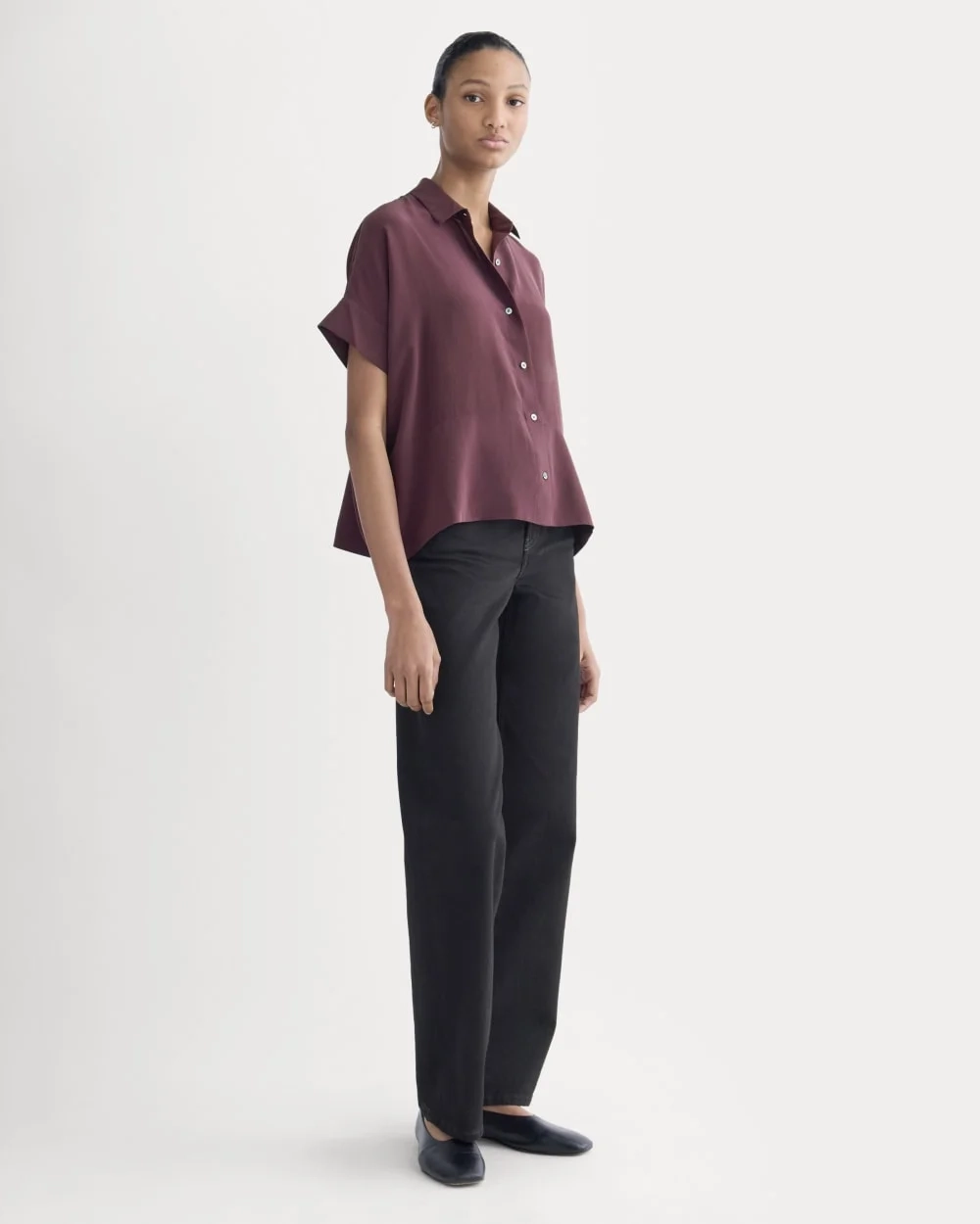 The Boxy Shirt in Washable Silk | Deep Plum (5)