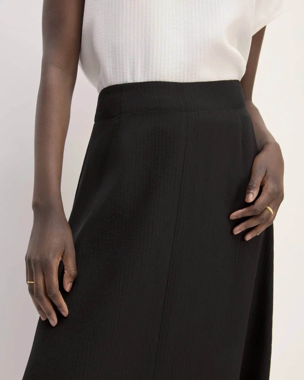 The Mini Jacquard Stripe Slip Skirt | Black (4)