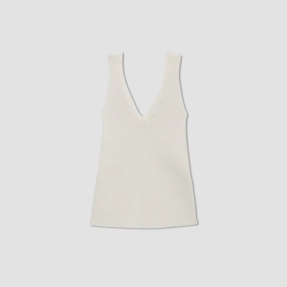 The Ribbed Cotton Double V Top | Bone (2)