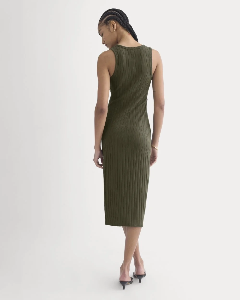 Scoop-Neck Midi Dress in Pointelle Knit | Olive Night (5)