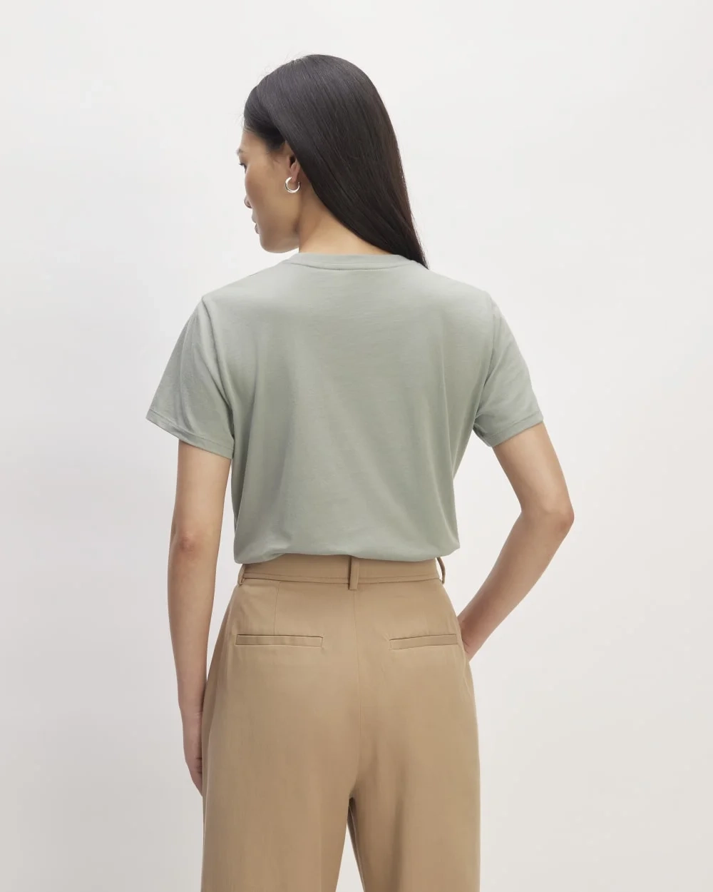 The Box-Cut Tee in Essential Cotton | Sage Green | Pocket (4)