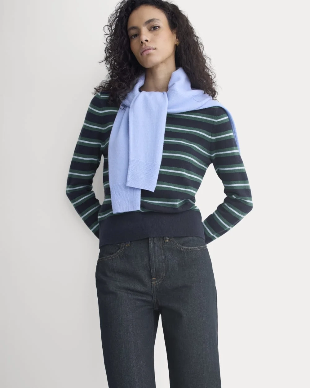 Cashmere Slim Crew Sweater | Hunter Green/Open Air Blue (5)