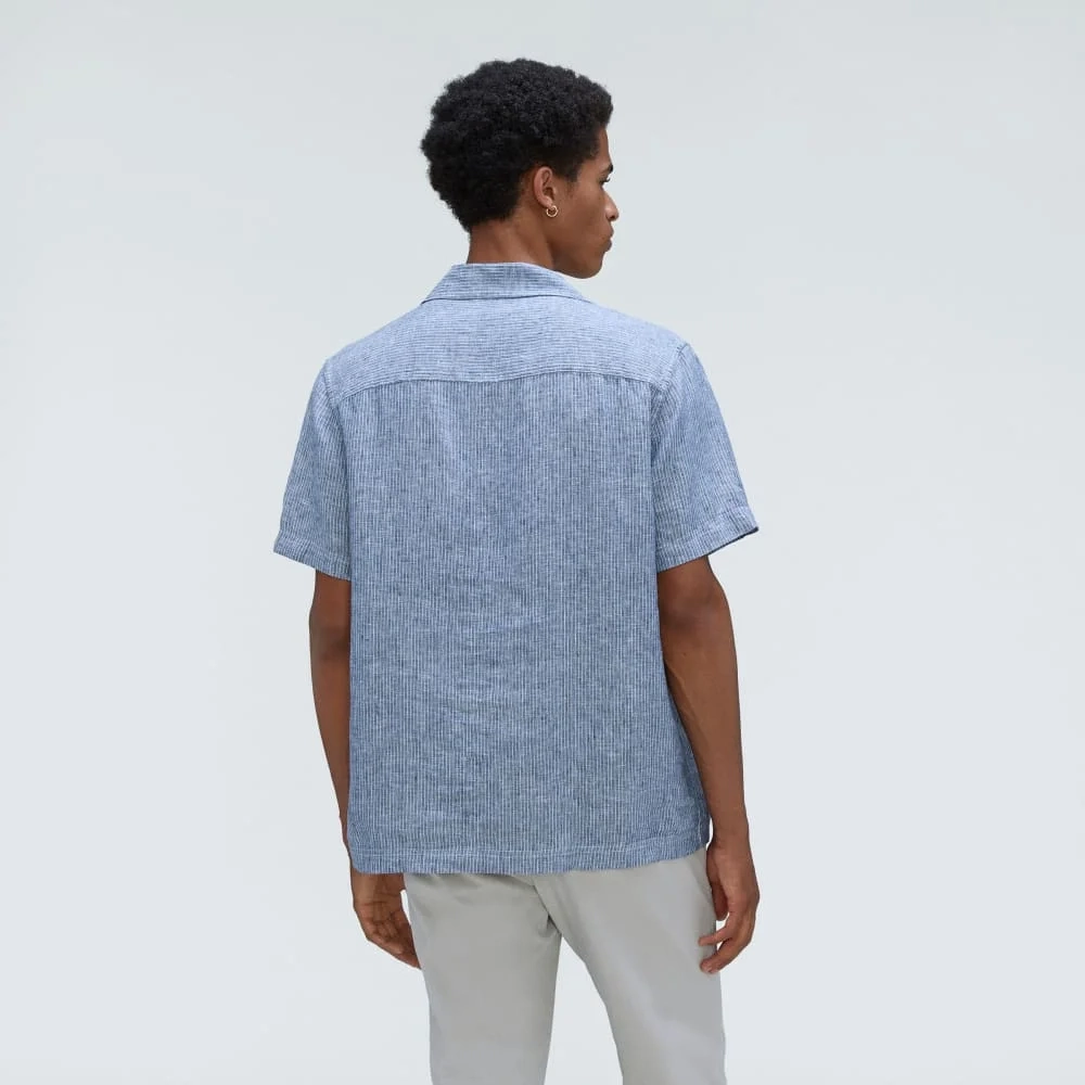 The Resort Shirt in Linen | Blue / White Pinstripe (3)