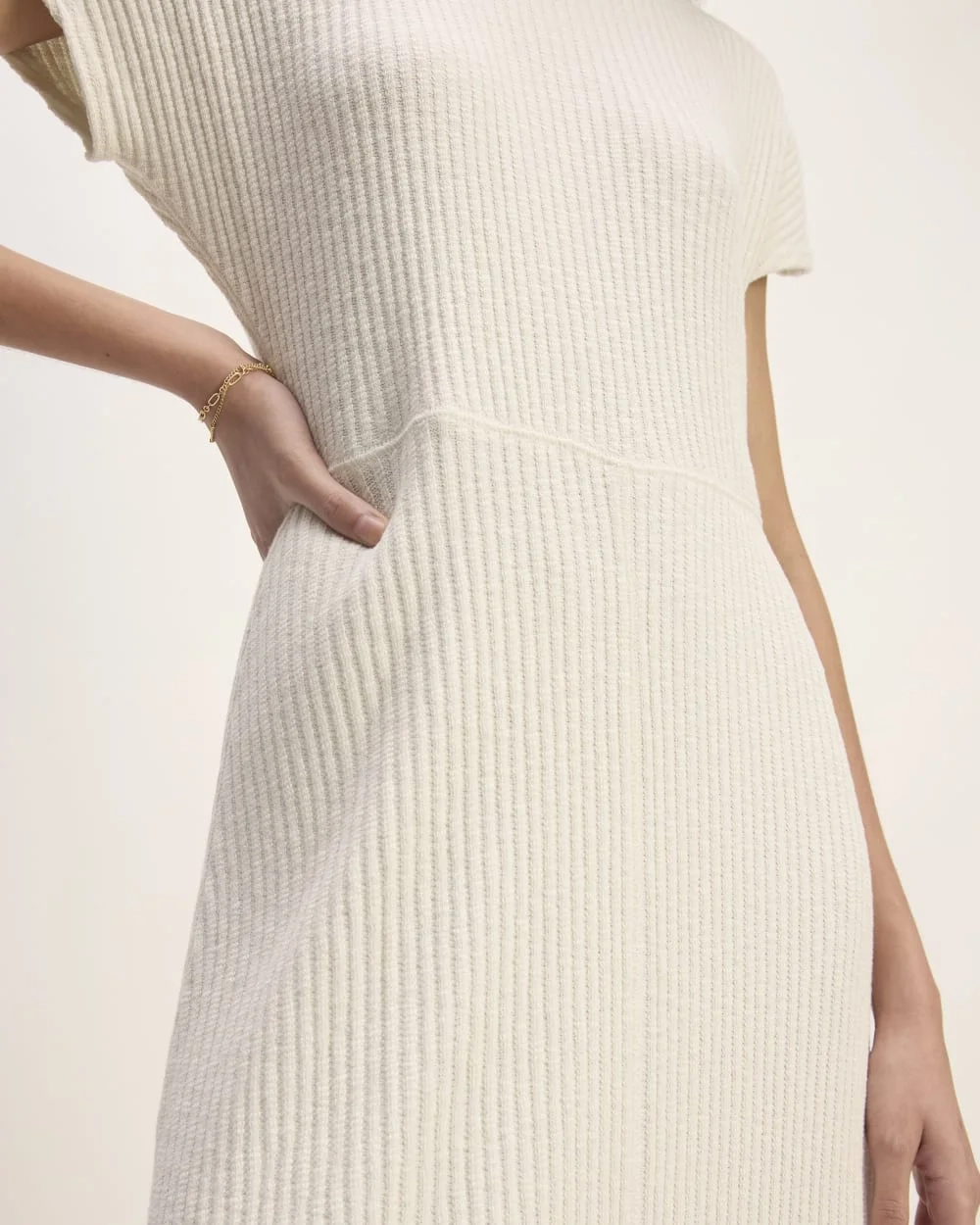 The Rib-Knit Cap-Sleeve Midi Dress | Bone (2)