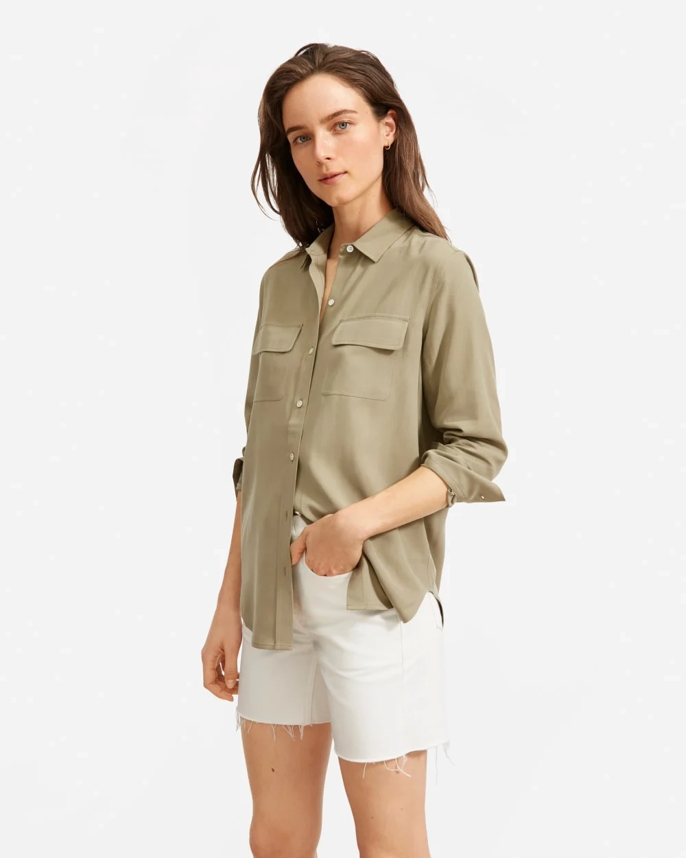 The Washable Silk Relaxed Shirt  | Covert Green (8)
