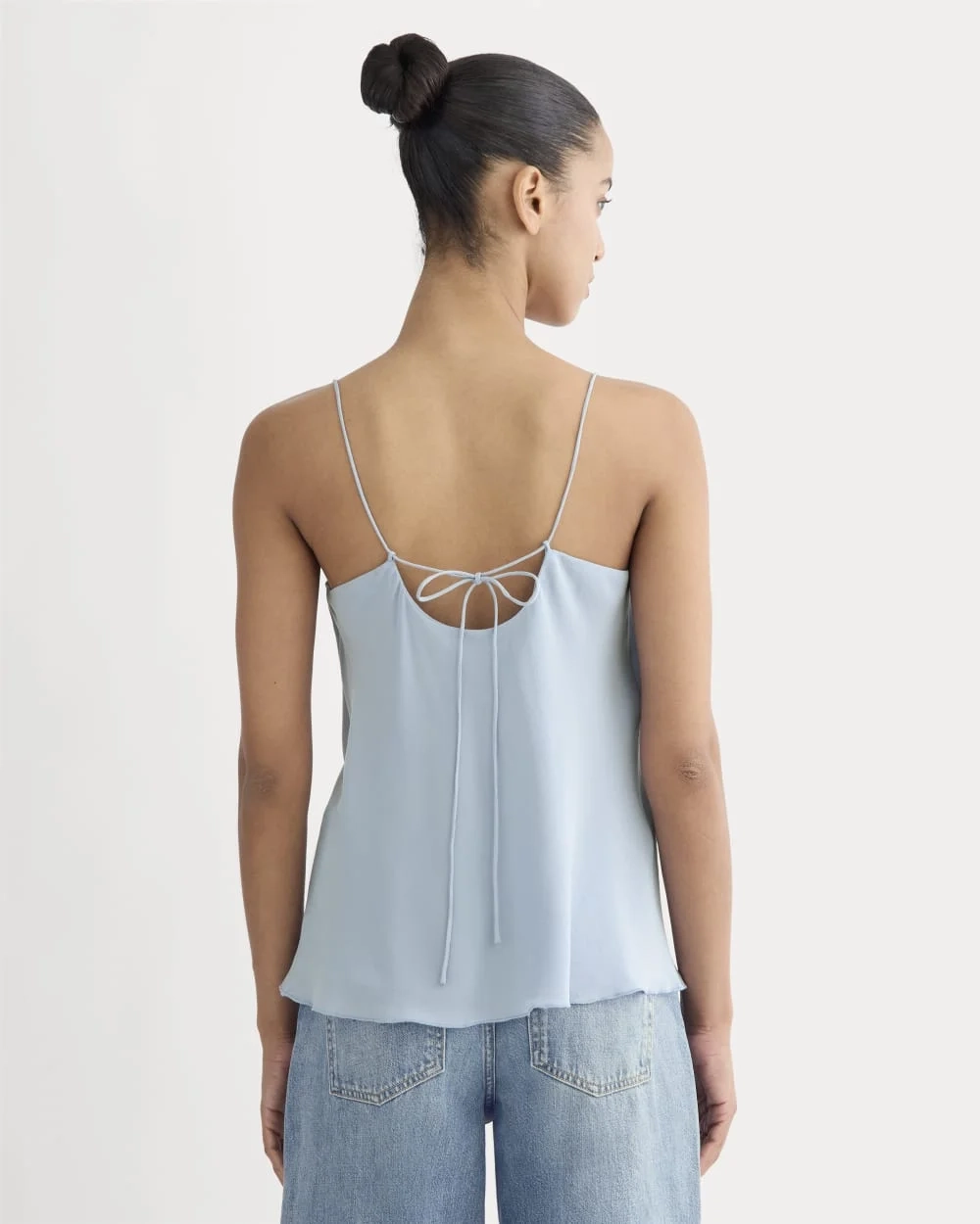The Tie Back Cami in Washable Silk | Soft Blue (2)