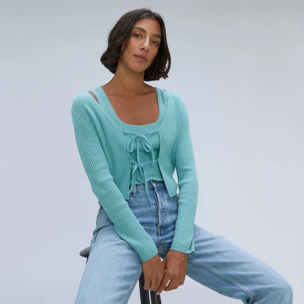 The Cotton-Merino Front-Tie Top | Deep Turquoise (5)