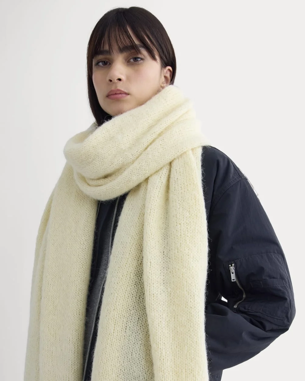 Plush Alpaca Scarf | Bone/ Black (2)