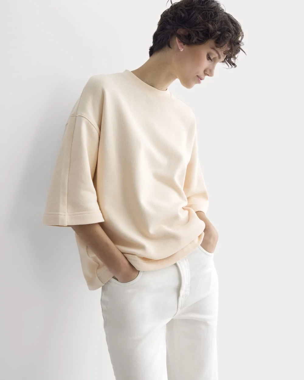 Lightweight Terry Oversized Tee | Parchment (2)