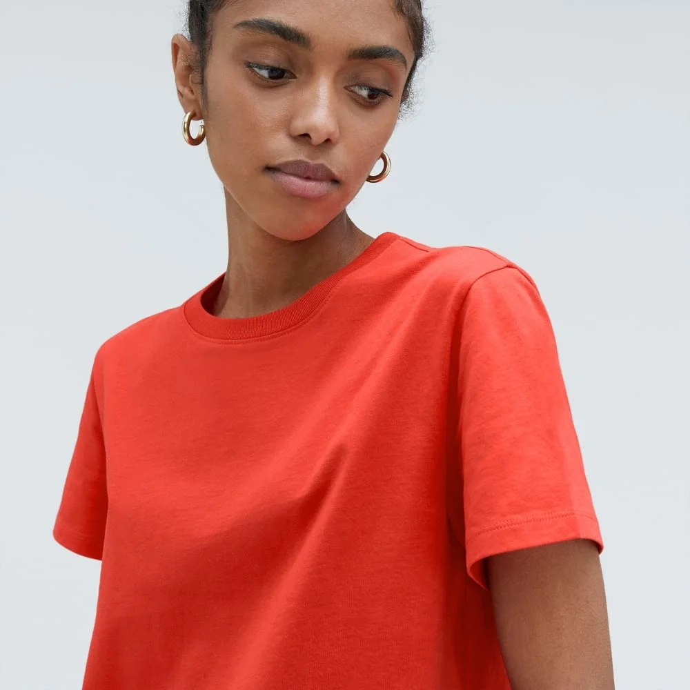 The Box-Cut Tee in Essential Cotton | Red Orange | No Pocket (4)