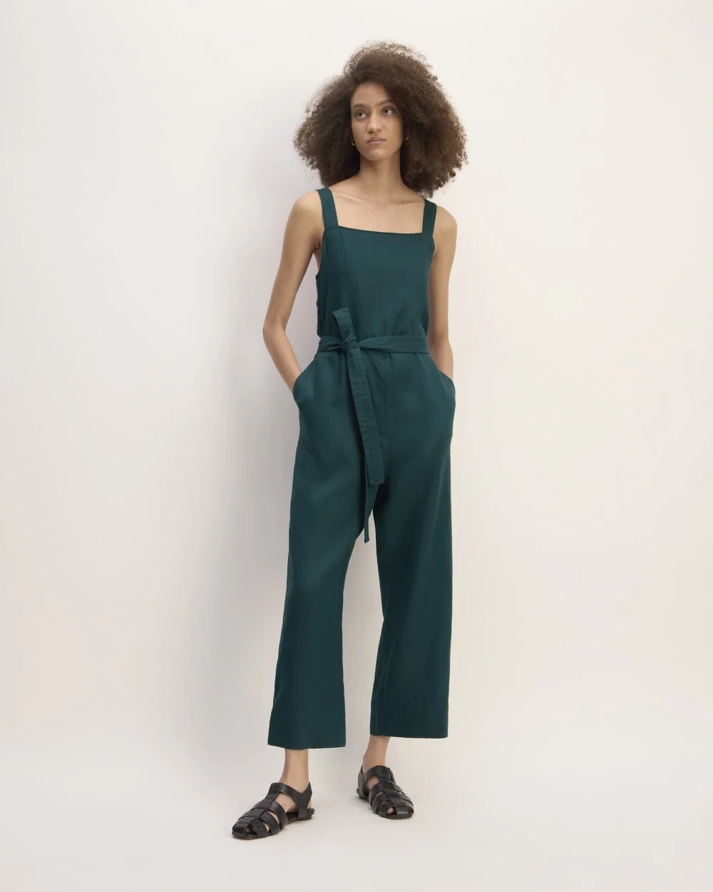 The Linen Side-Button Jumpsuit | Dark Sea