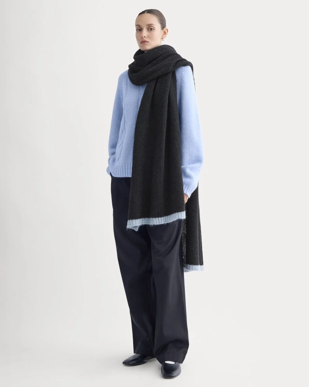 Plush Alpaca Scarf | Black/ Skyway (4)