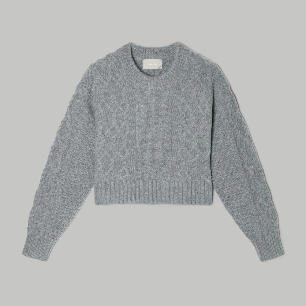 The Felted Merino Cropped Cable Sweater | Heathered Mid-Grey (5)
