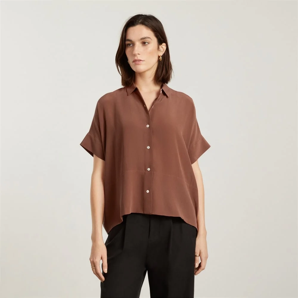The Boxy Shirt in Washable Silk | Cinnamon (4)