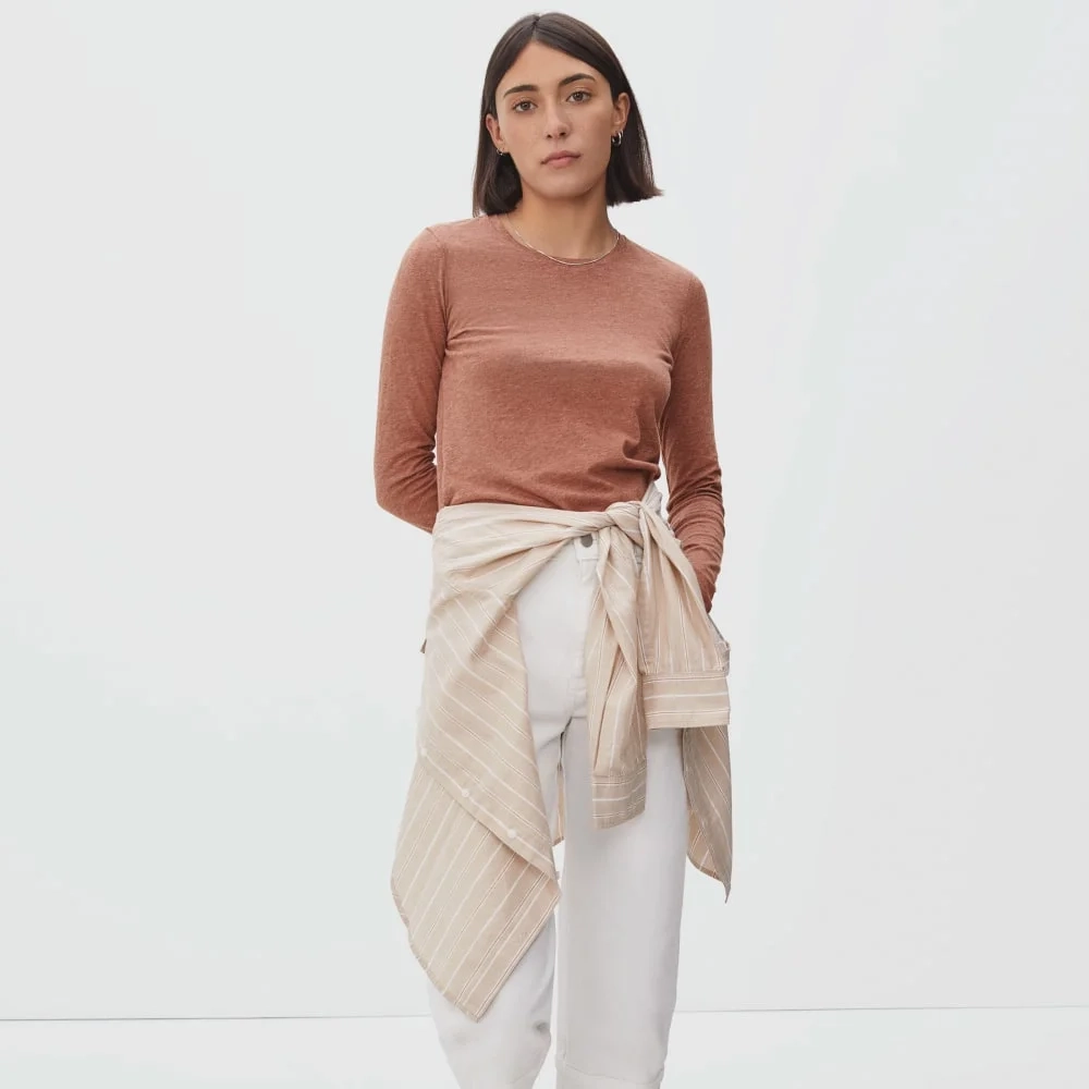 The Organic Cotton Long-Sleeve Crew | Heathered Brown (3)