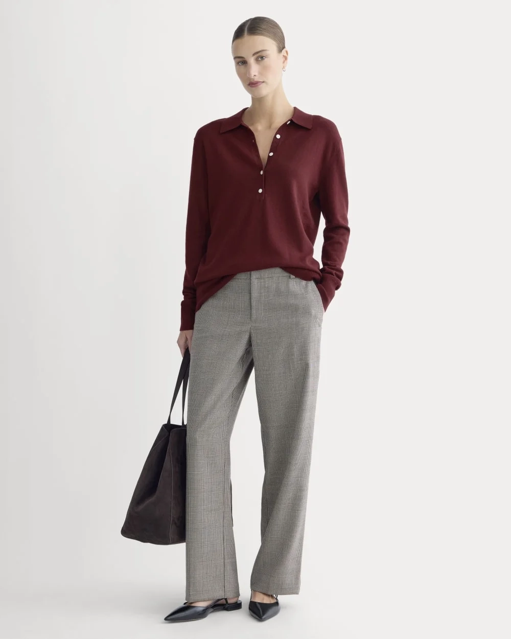 Oversized Polo Sweater in Cotton Merino | Deep Red (3)