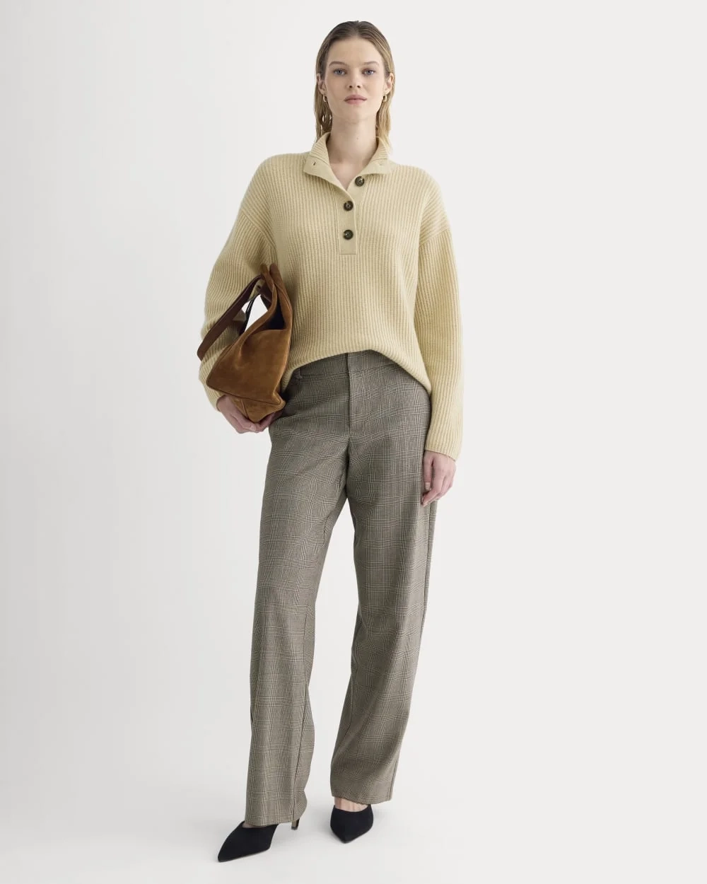 The Cocoon Henley in Wool Cashmere | Heather Light Camel (6)
