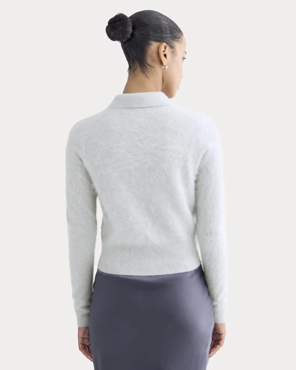 Lush Cashmere Cropped Polo Sweater | Sanderling Gray (2)