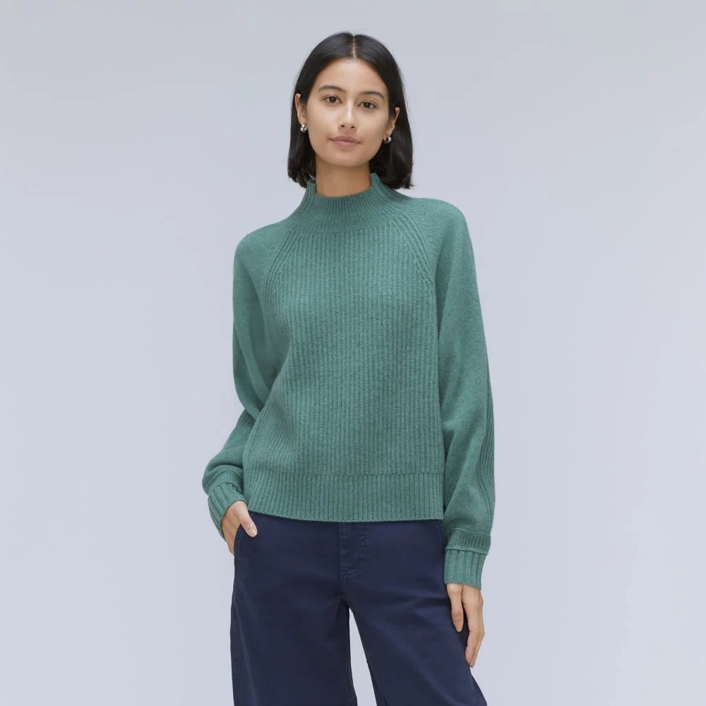 The Cashmere Ribbed Turtleneck | Heathered Dusty Aqua