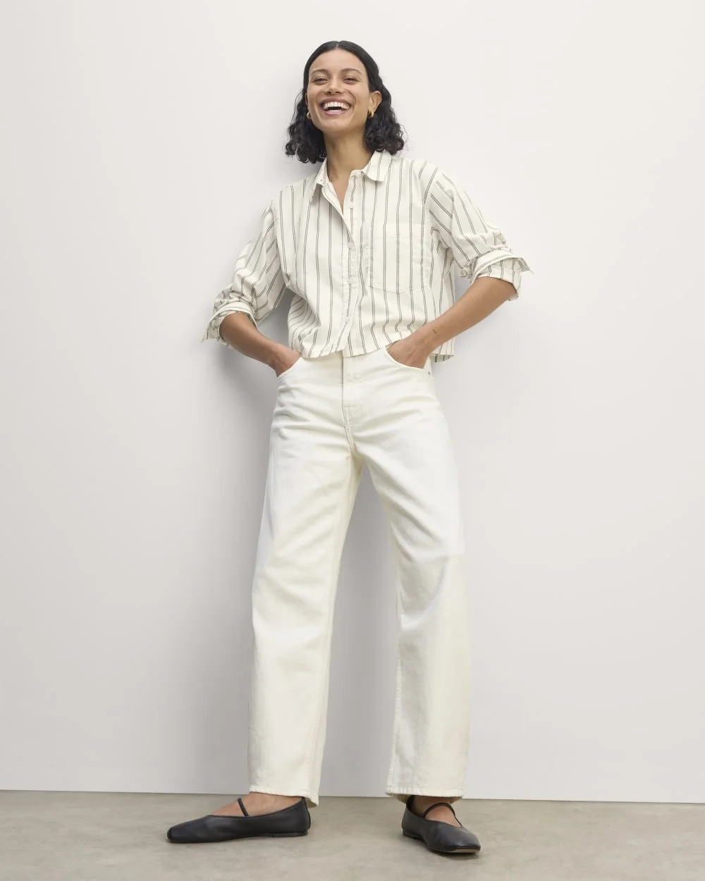 The Way-Short Shirt in Silky Cotton | Bone / Black (4)