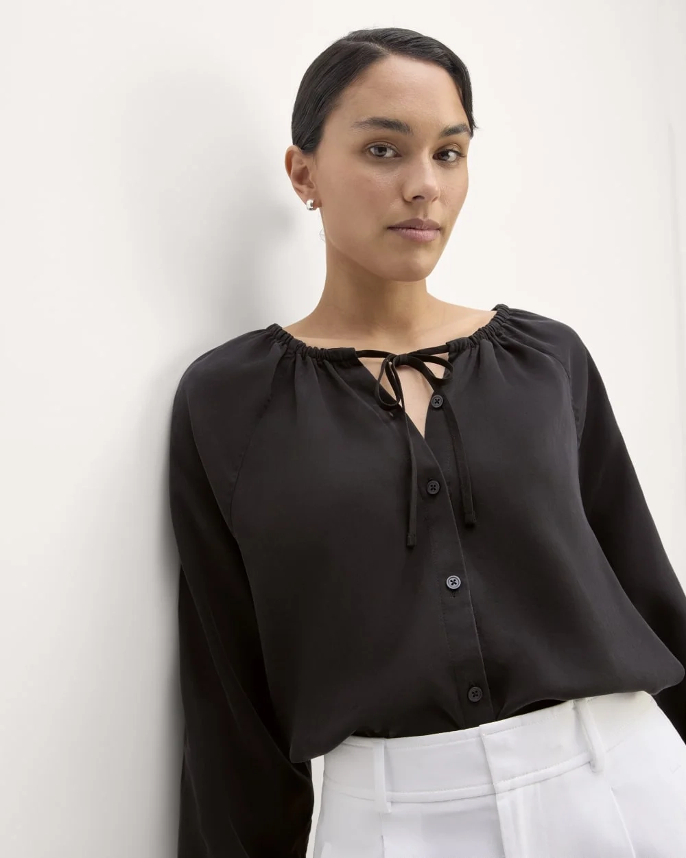 The Gathered Shirt in Butterlite | Black (5)