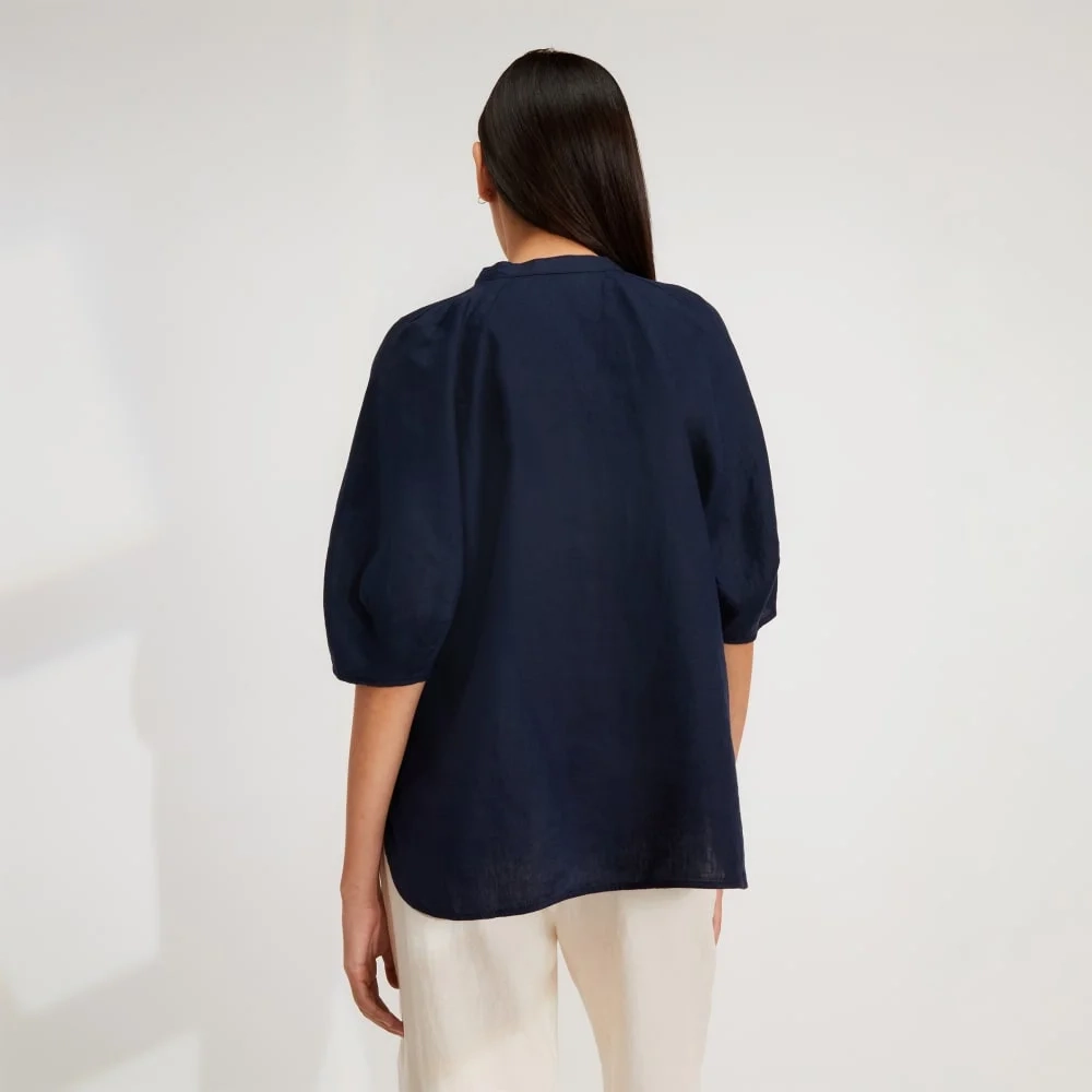 The Linen Puff Sleeve Shirt | Navy (4)