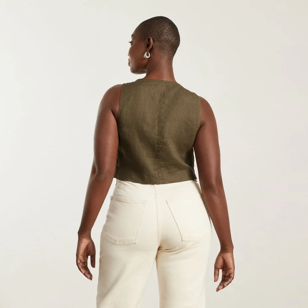 The Linen Button-Front Crop Tank | Beech (4)
