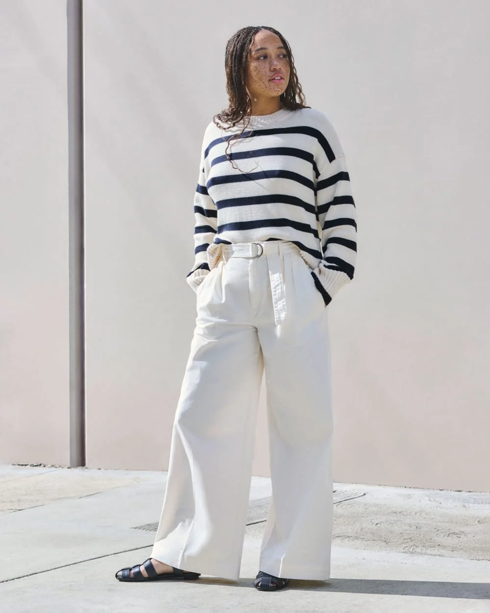 The Pleated Wide-Leg Chino | Bone (7)