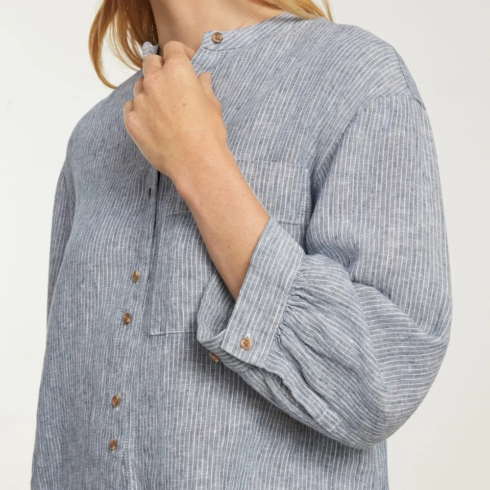 The Linen Billow Blouse | Blue Pinstripe (4)