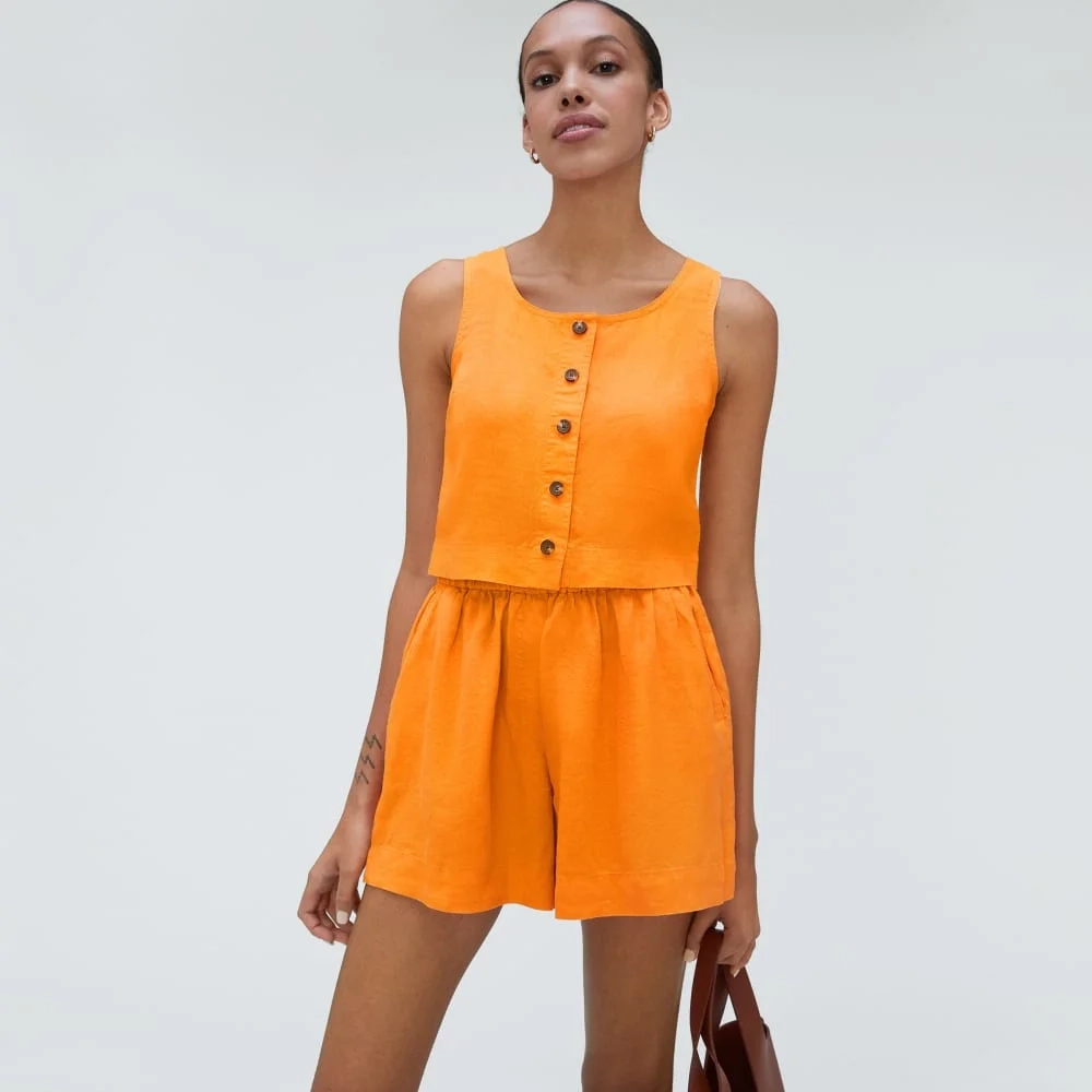 The Linen Button-Front Crop Tank | Turmeric (4)